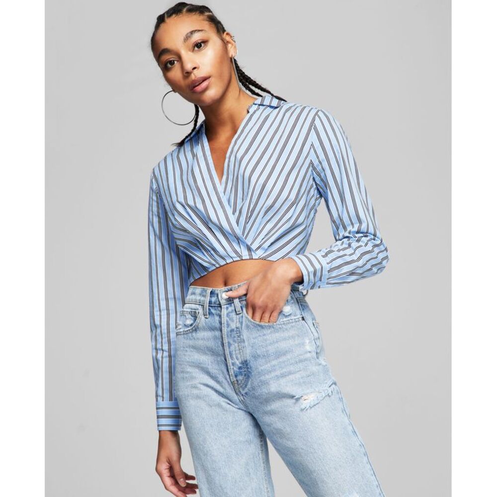 And Now This Now This Faux Wrap Poplin Shirt